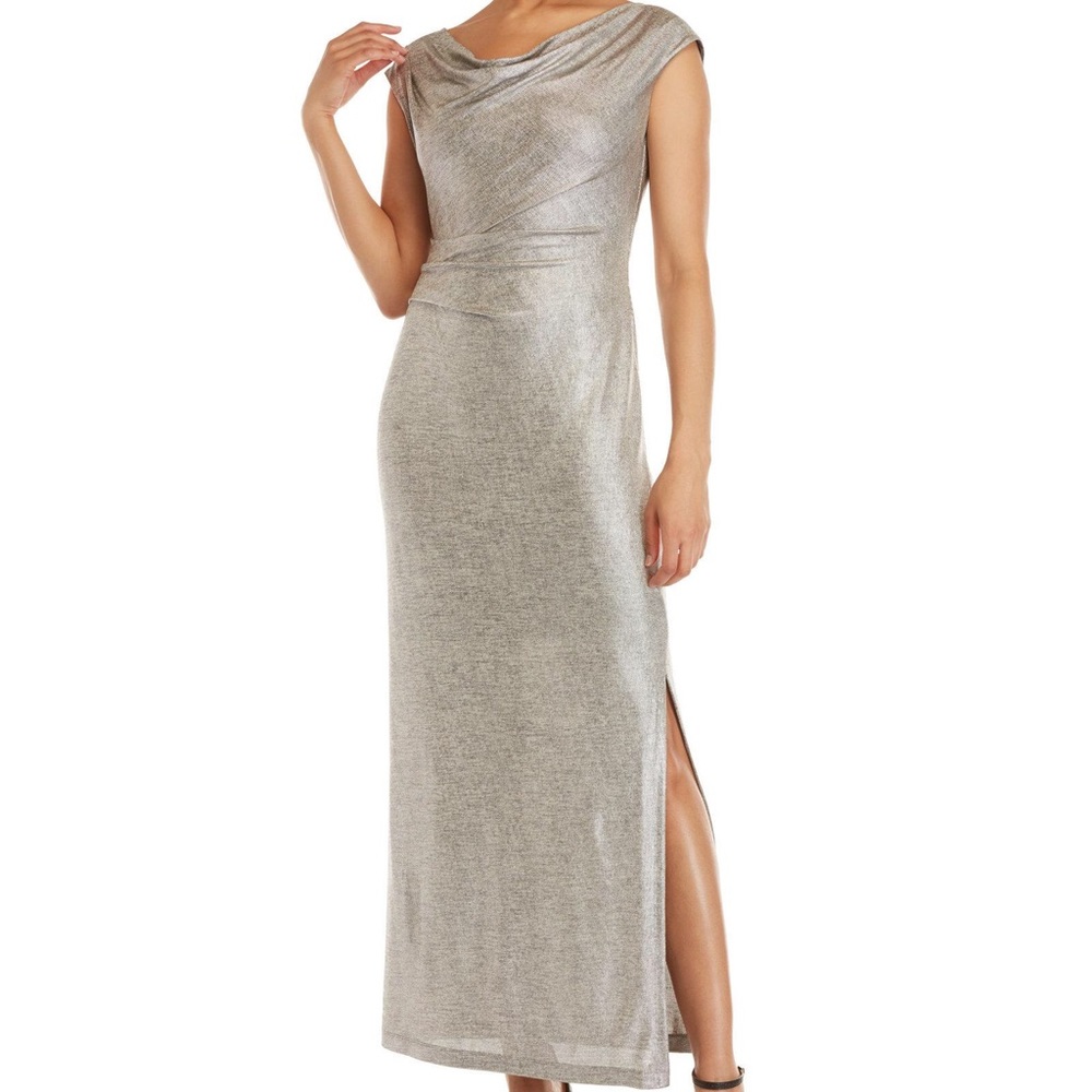 Connected Apparel Silver Gray cowl neck maxi dress or gown 12